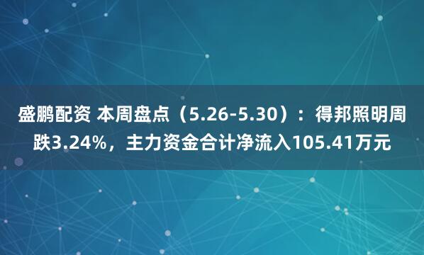 盛鹏配资 本周盘点(5.26-5.30):得邦照明周跌3.24%,主力资金合计净流入105.41万元
